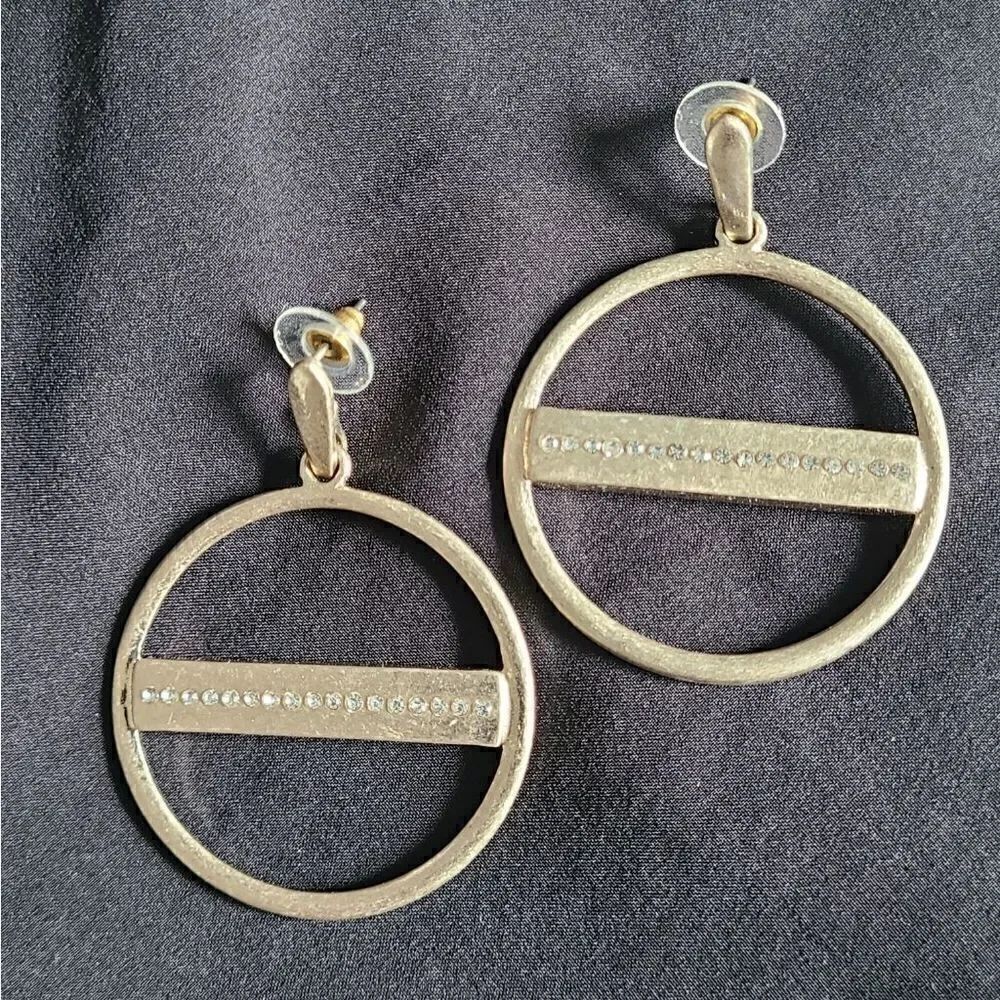 Gold Tone Circular Hoop Rhinestone Accent Post Earrings